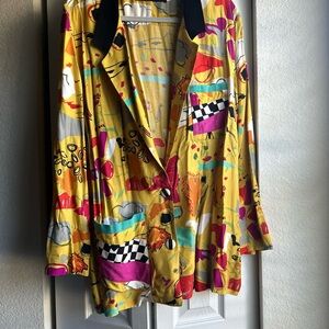 Yellow and Pink Abstract Blazer with Geometric Patterns